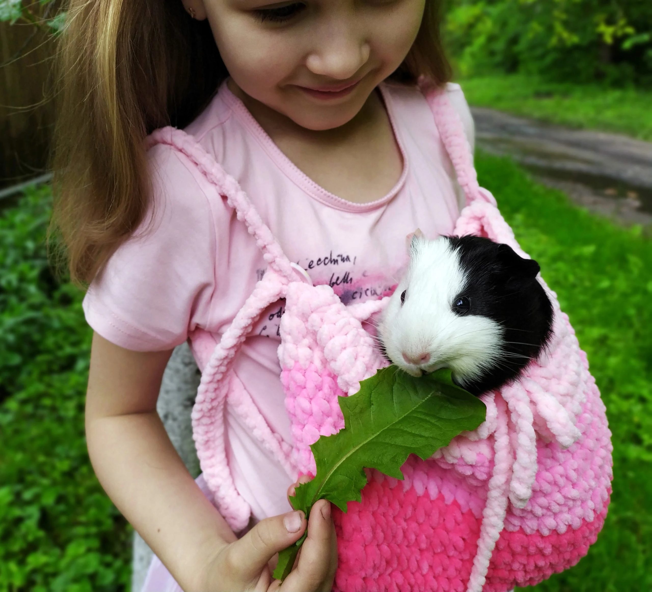 Gradient pink sweet knitted pet bag - Image 6