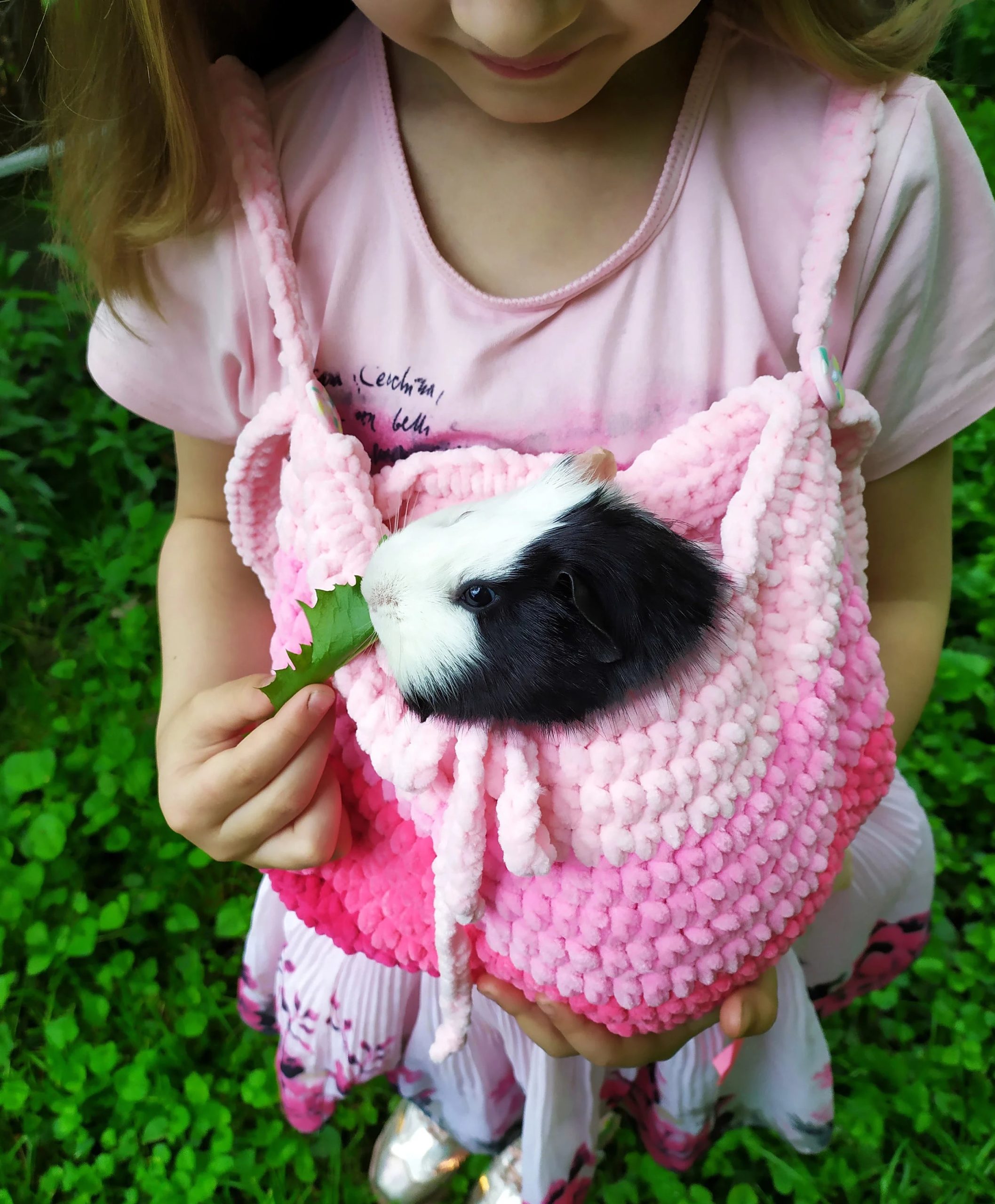 Gradient pink sweet knitted pet bag - Image 2