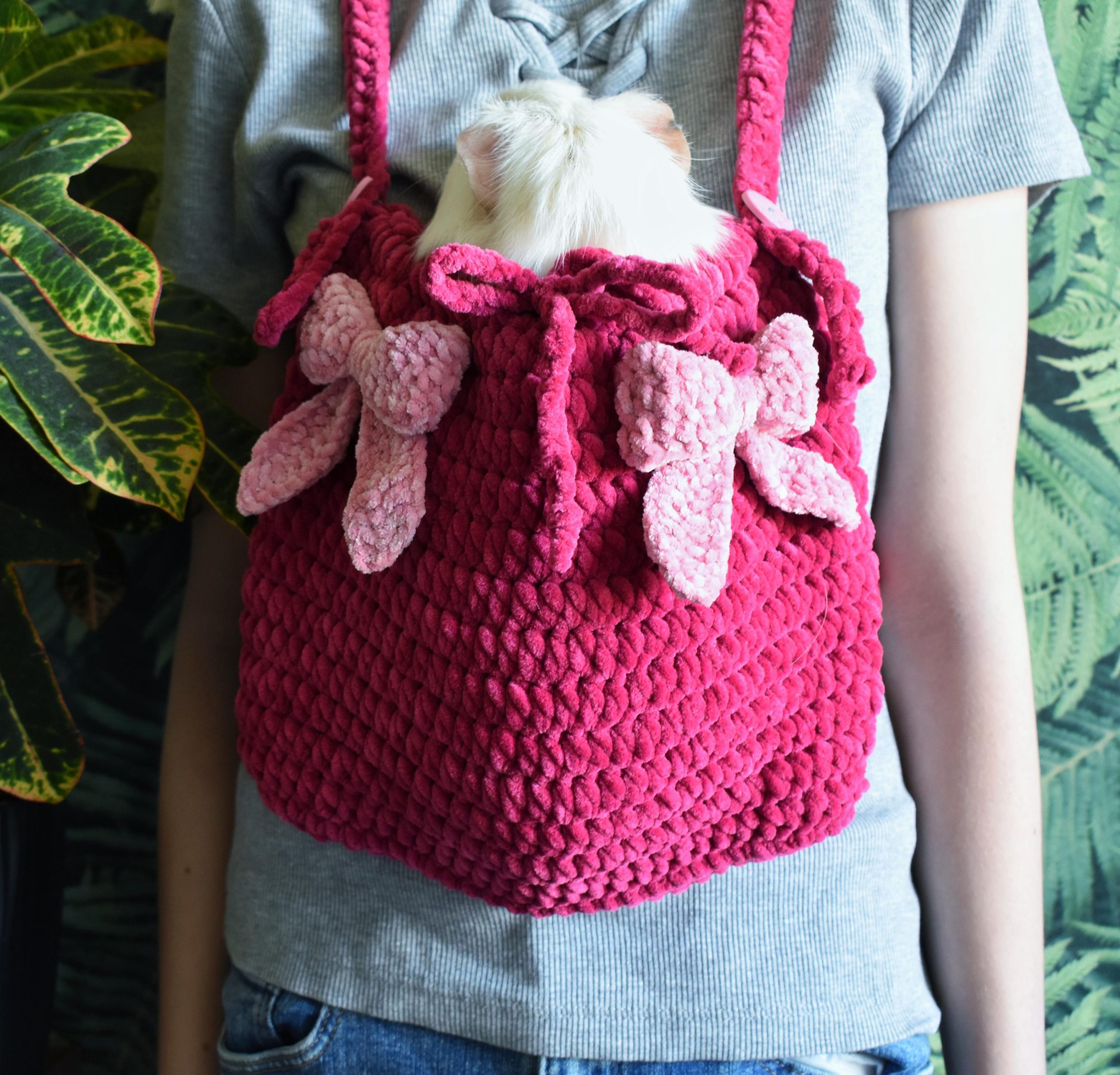 Rose Red Bow Knitted Pet Bag - Image 7