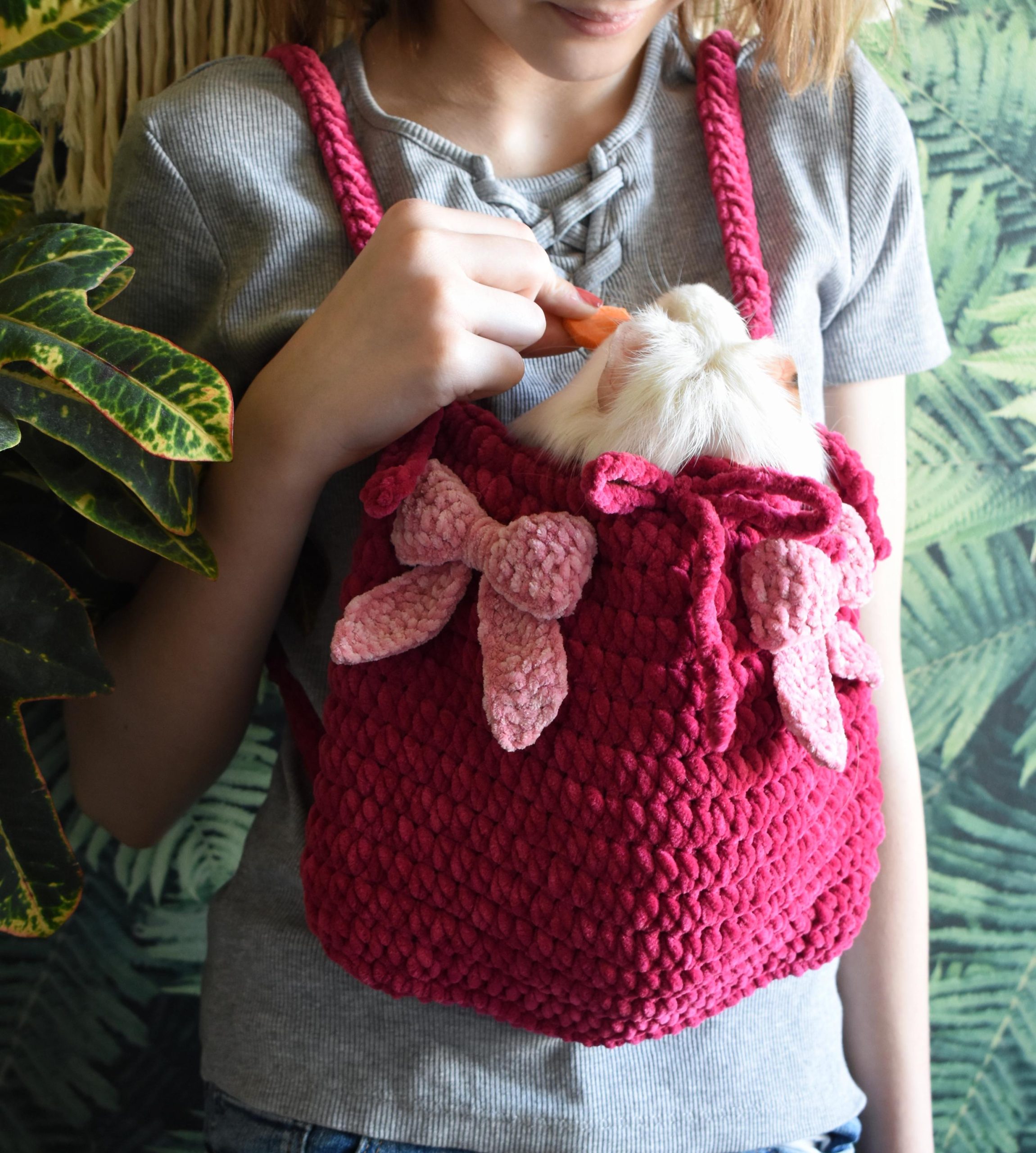 Rose Red Bow Knitted Pet Bag