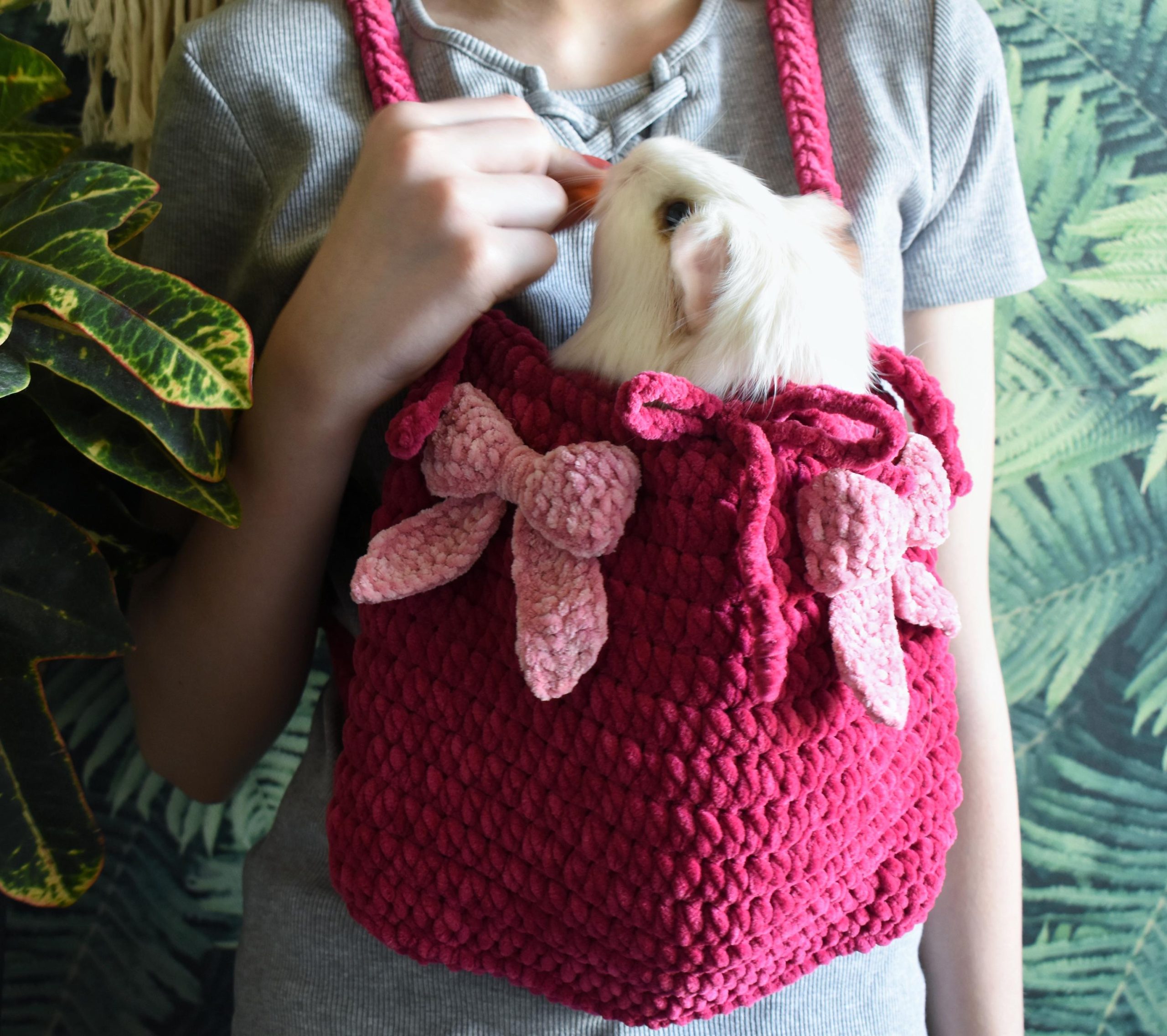 Rose Red Bow Knitted Pet Bag - Image 2