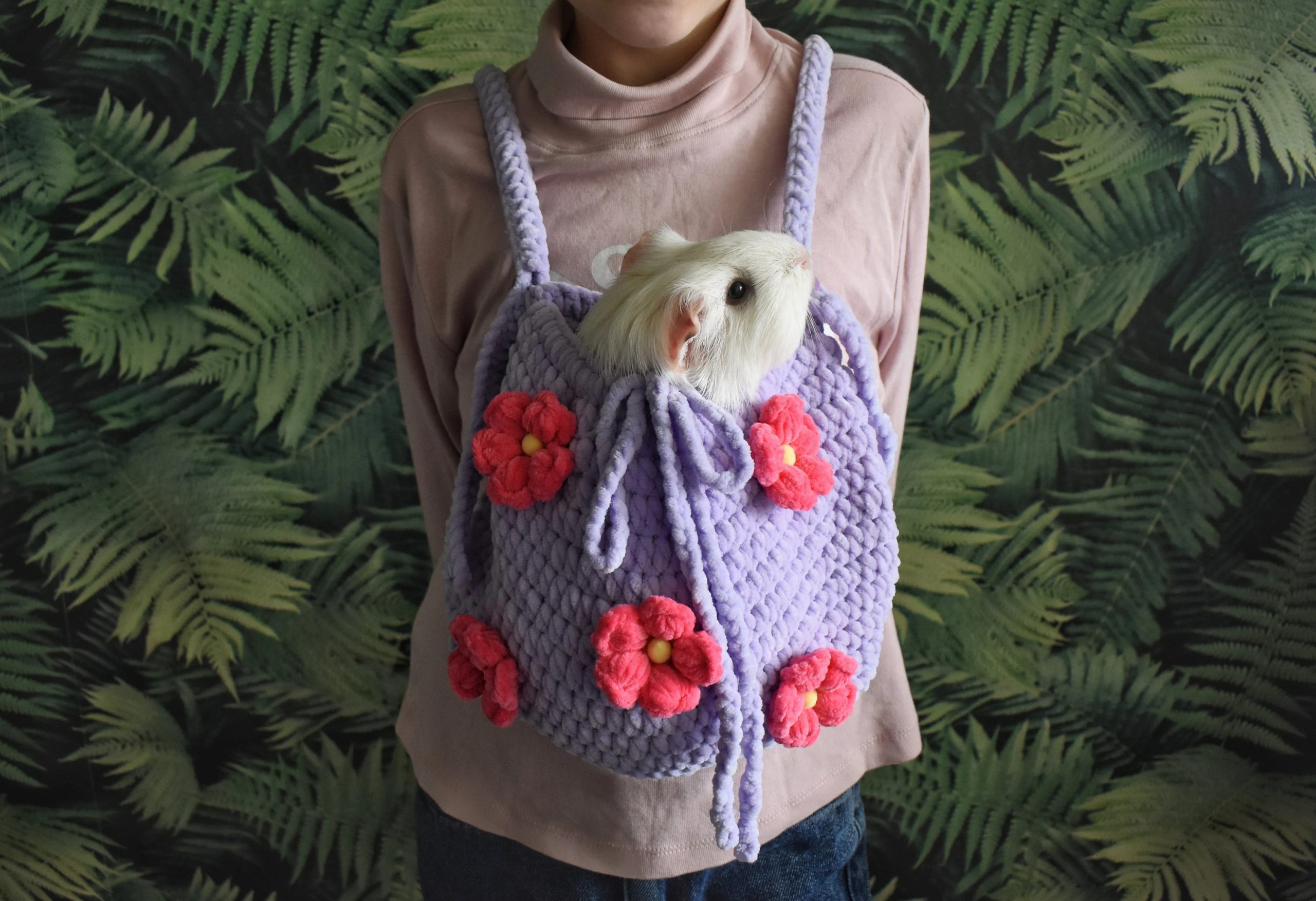 Purple Flower Knitted Pet Bag - Image 11