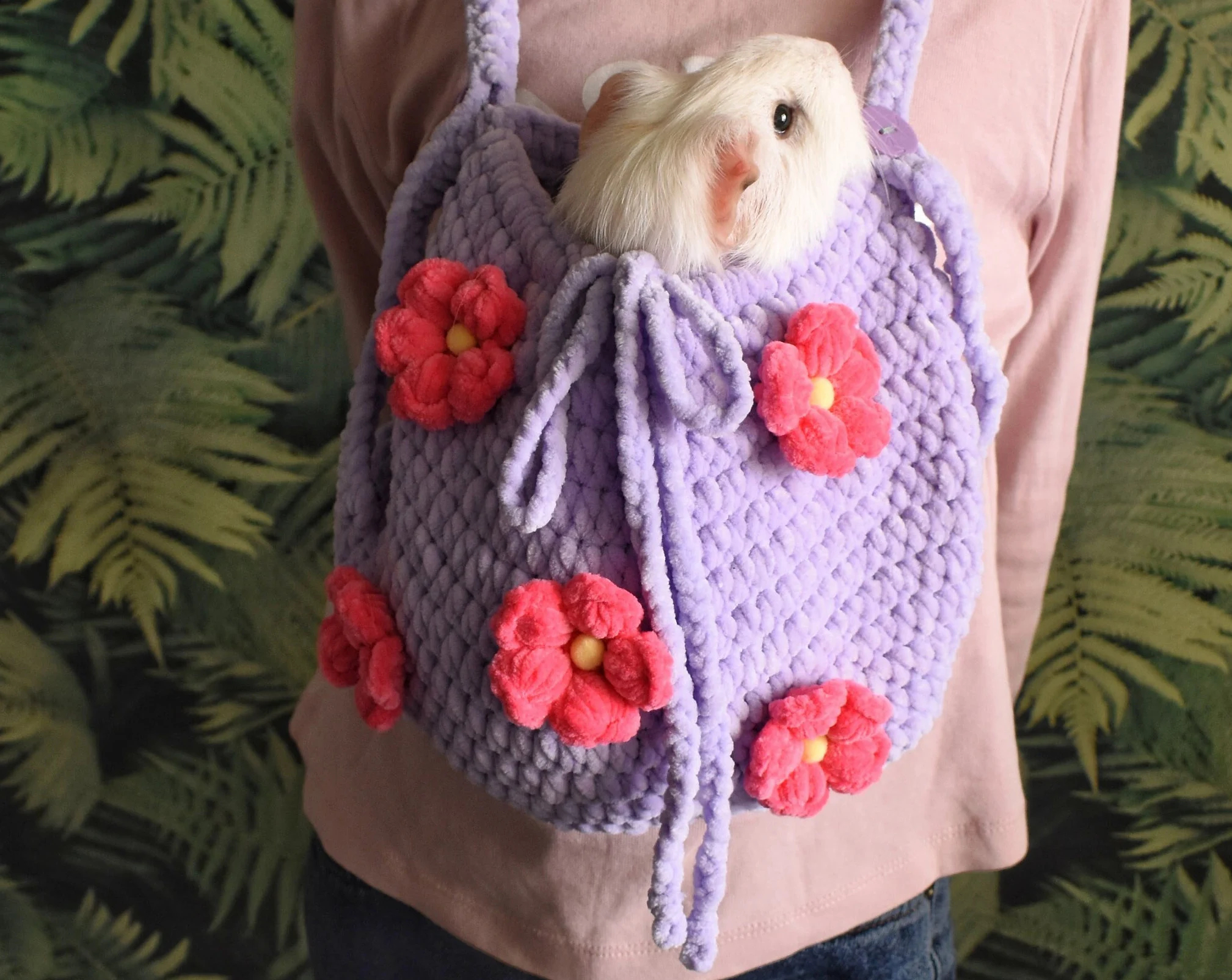Purple Flower Knitted Pet Bag - Image 10