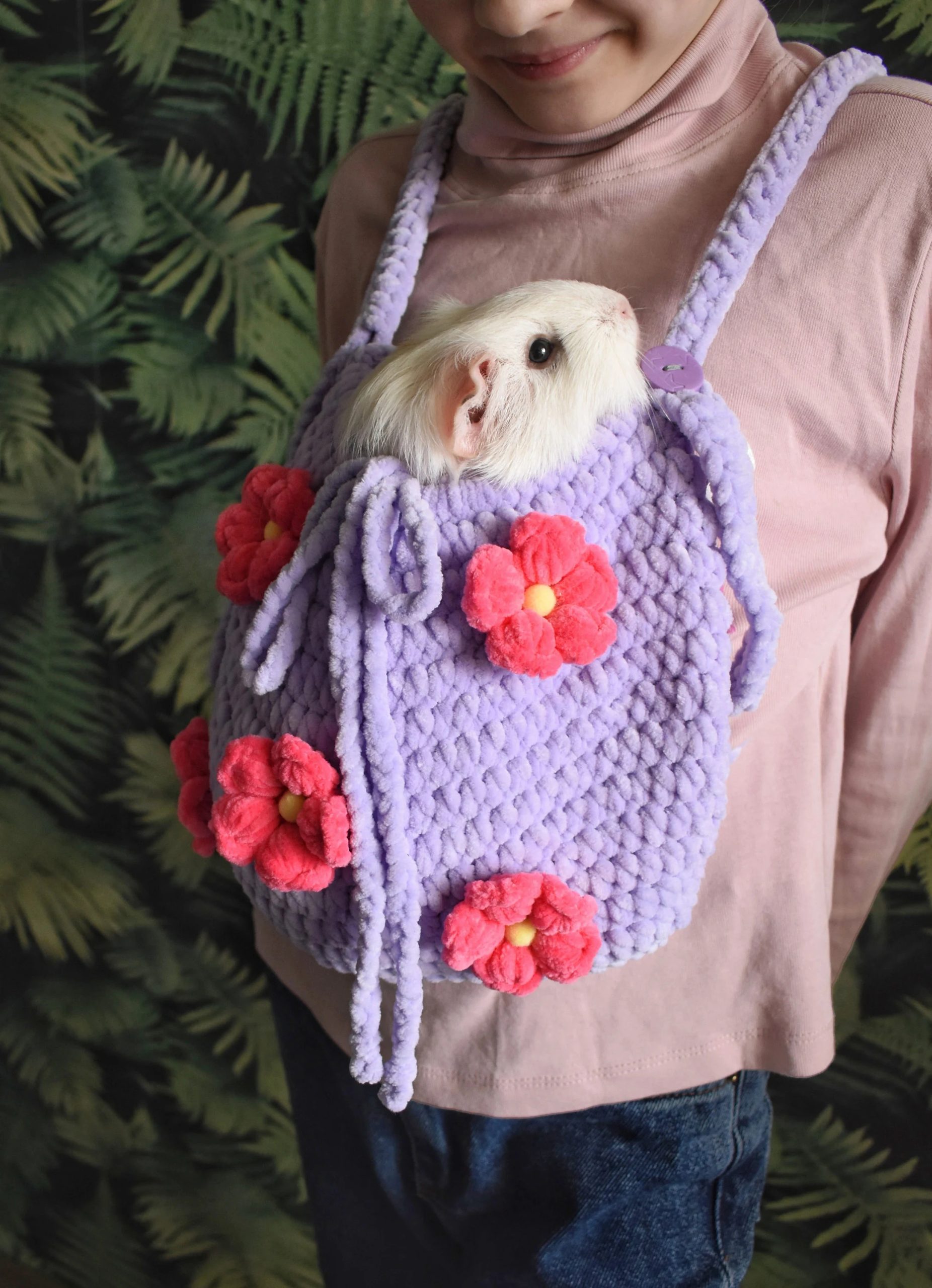Purple Flower Knitted Pet Bag - Image 9