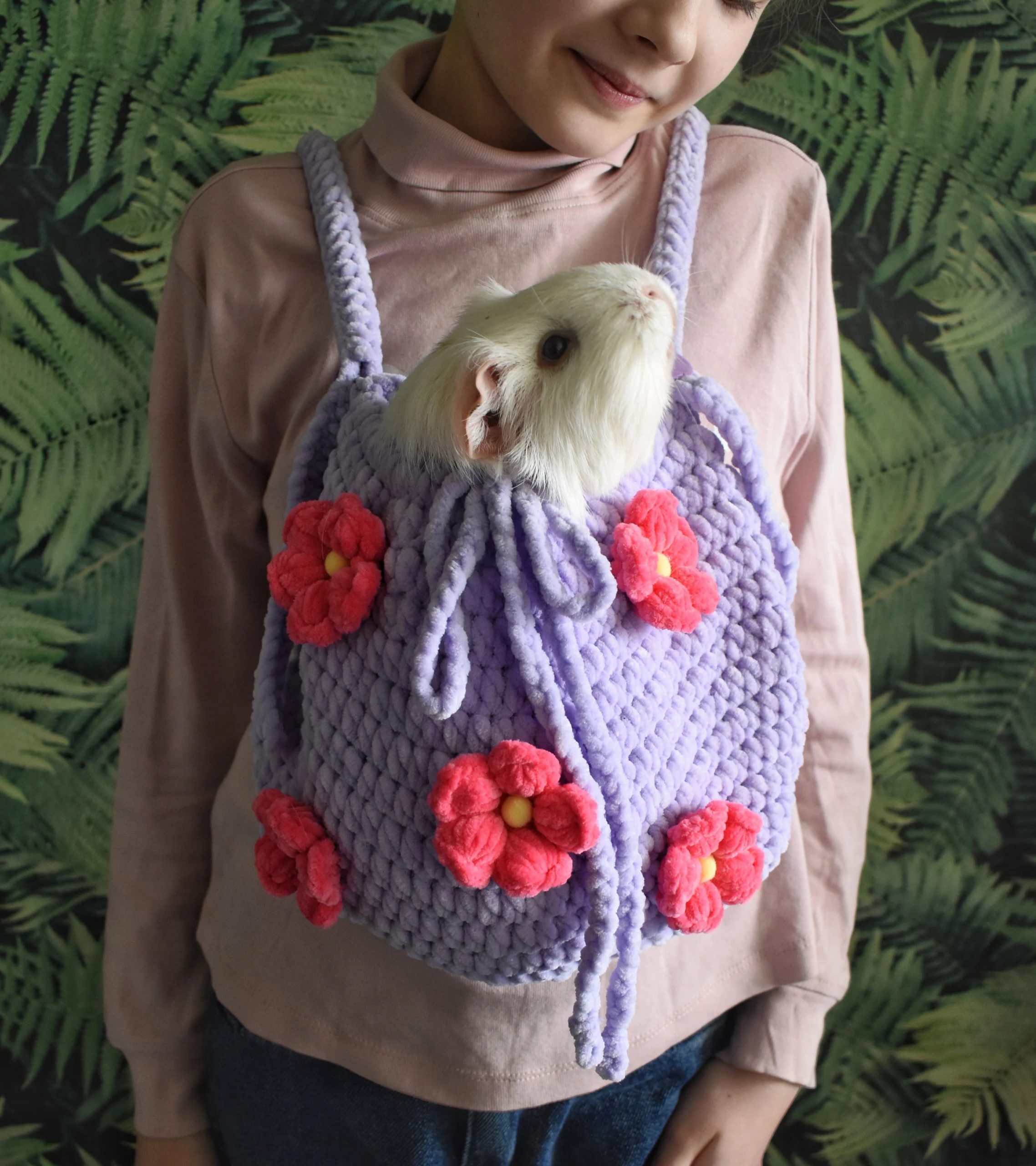 Purple Flower Knitted Pet Bag - Image 8