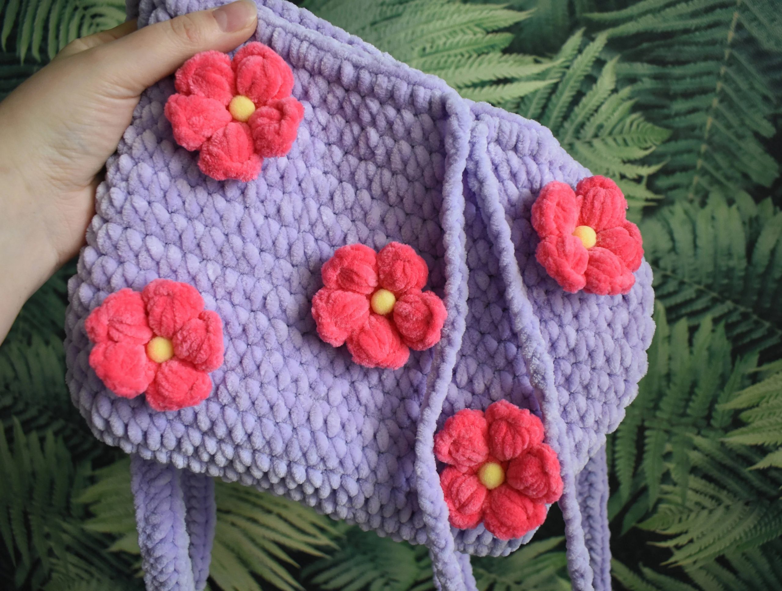 Purple Flower Knitted Pet Bag - Image 7