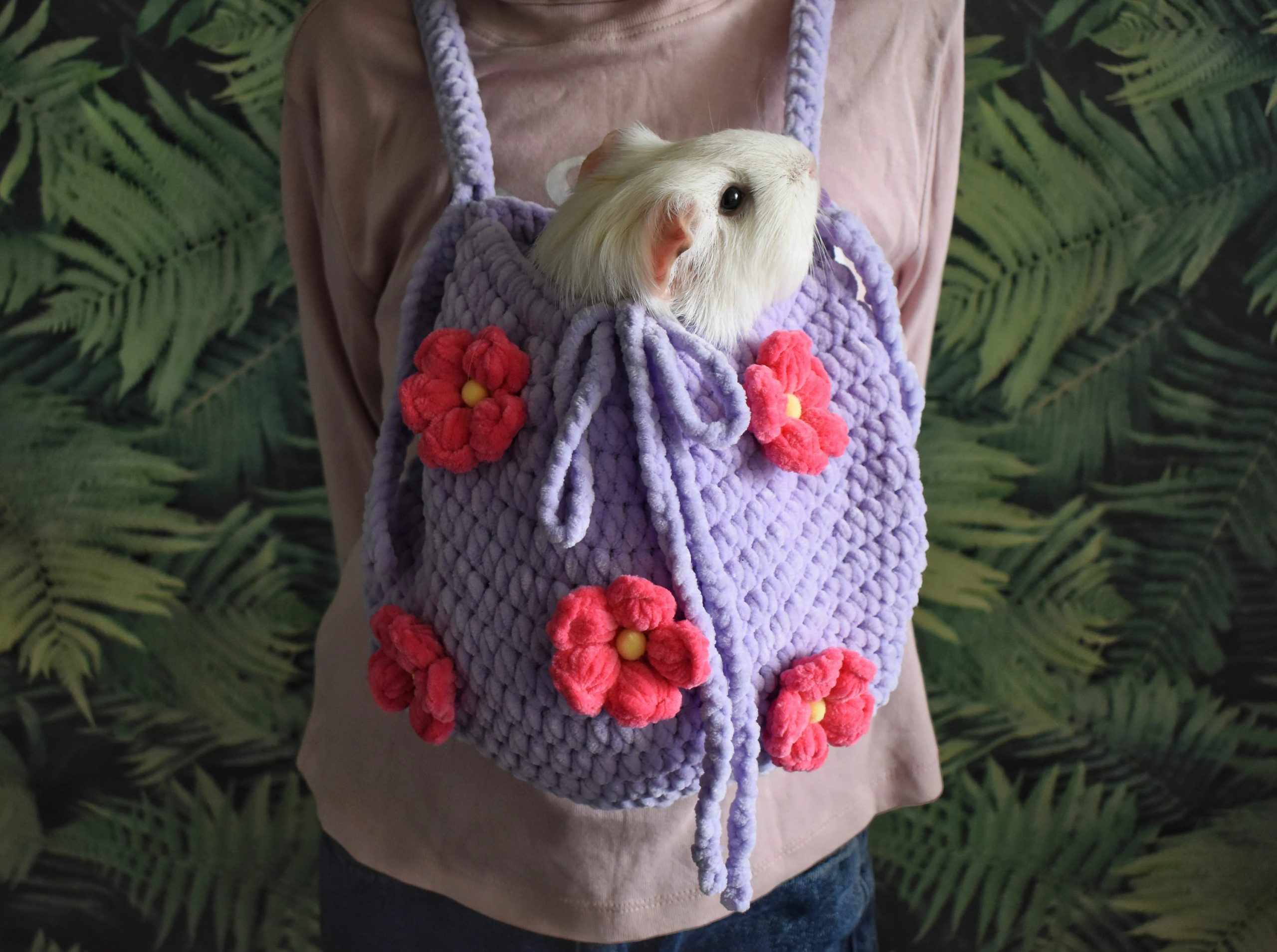 Purple Flower Knitted Pet Bag