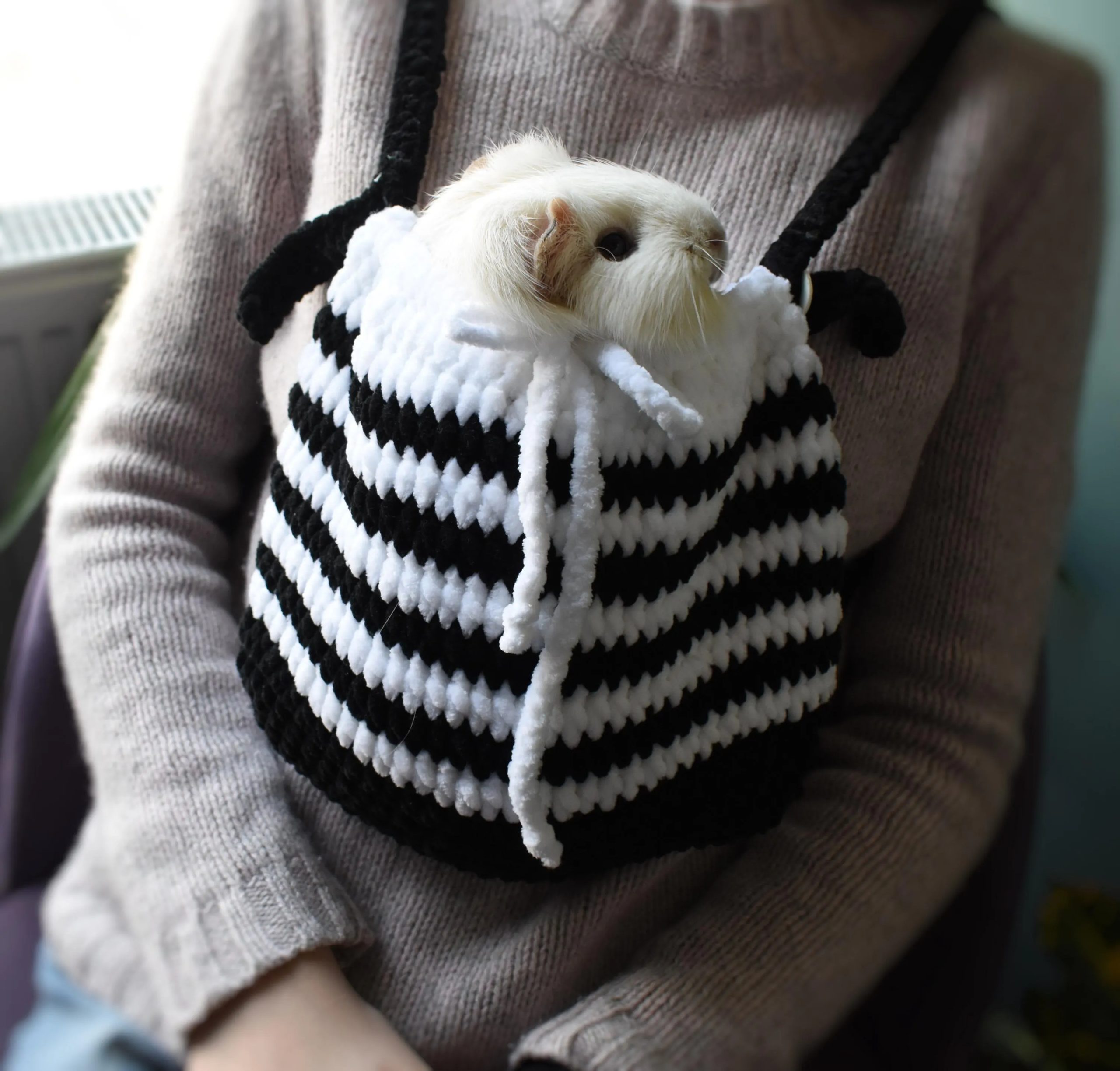 Minimalist black and white striped knitted pet bag