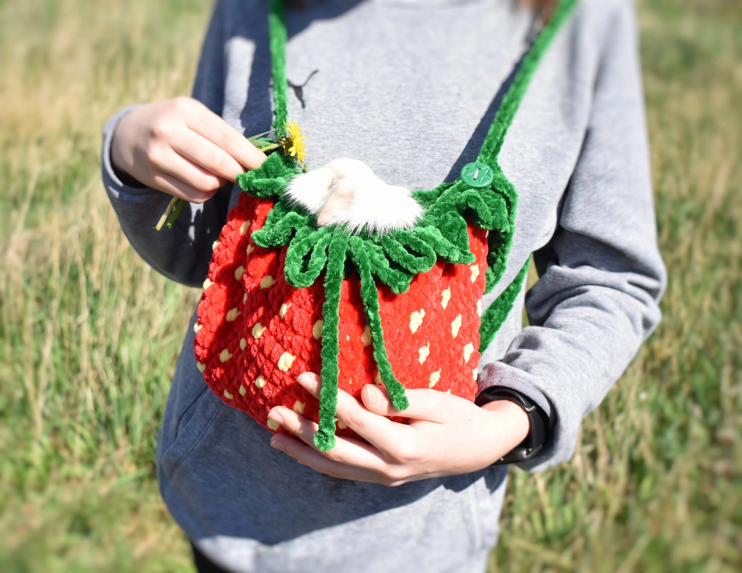 Strawberry Crit Knitted Pet Bag - Image 3